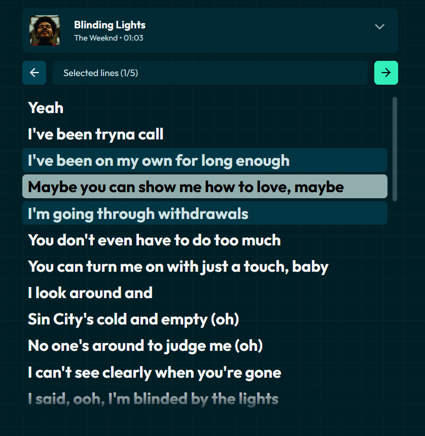 Lyrixfy lines selection